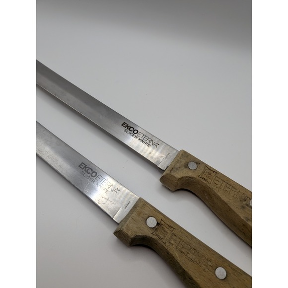 Vtg Ekco Eterna Slicer Knife 5-Inch Blade & Utility 6 in. Wood Handles Japan - Picture 2 of 16